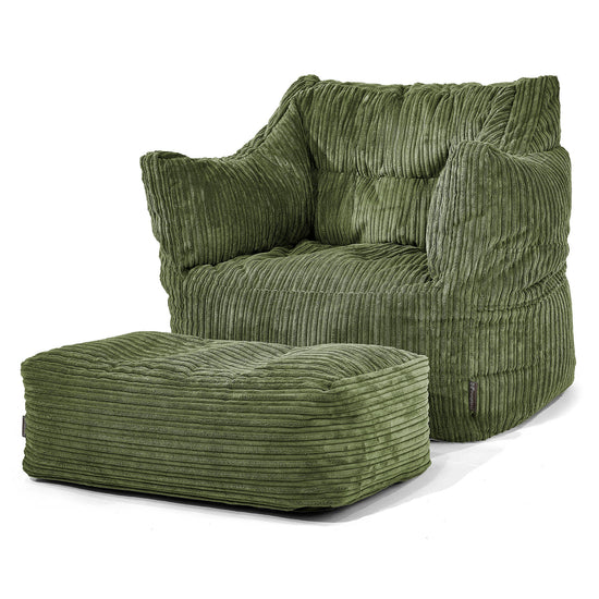Victor Bean Bag Armchair - Cord Forest Green 02