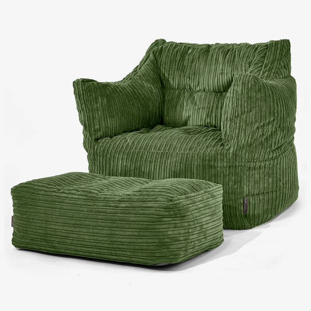 Victor Bean Bag Armchair - Cord Forest Green 02