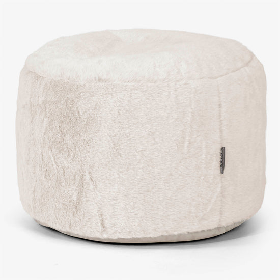 Malá okrúhla podnožka - Falošná králičia kožušina Biela 01