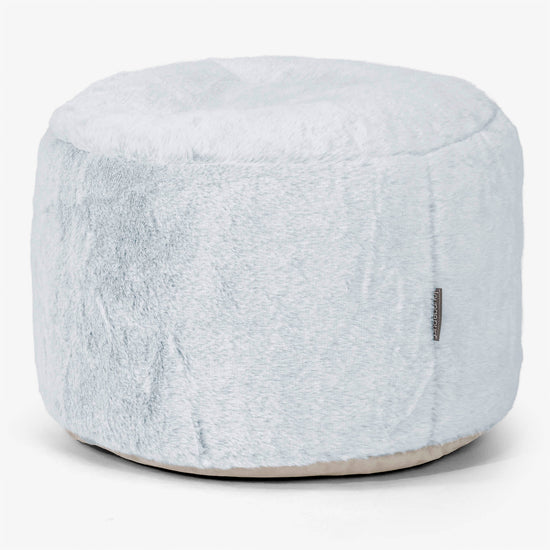 Malá okrúhla podnožka - Falošná králičia kožušina Prašná modrá 01