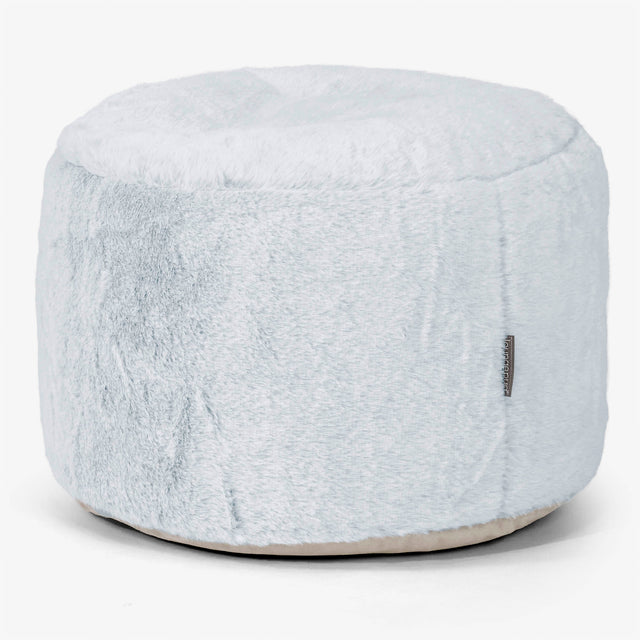 Malá okrúhla podnožka - Falošná králičia kožušina Prašná modrá 01