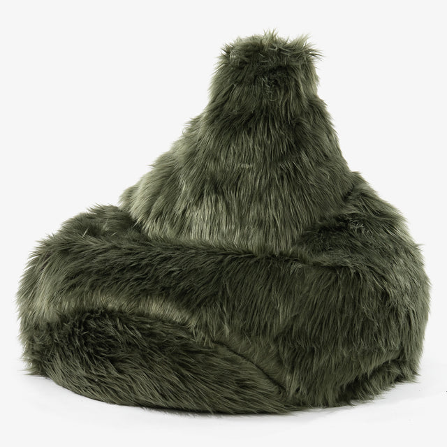 Stolička s vysokým operadlom sedací vak - Mongolská Umelá Kožušina Šalviová zelená 01