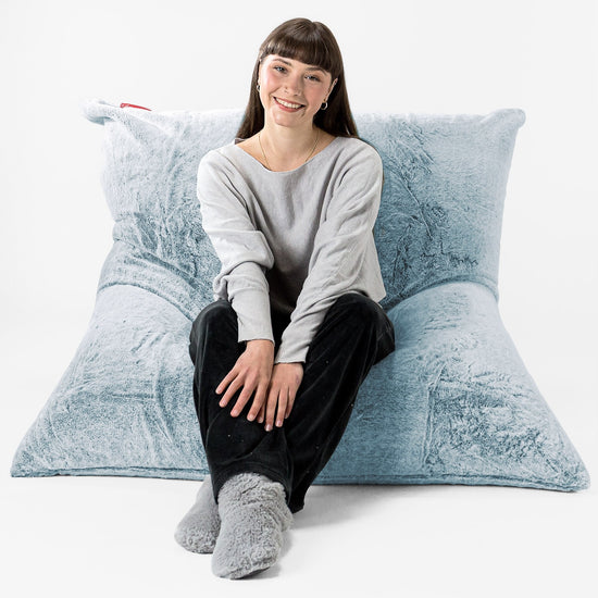 Extra veľký sedací vak - Falošná králičia kožušina Prašná modrá 01