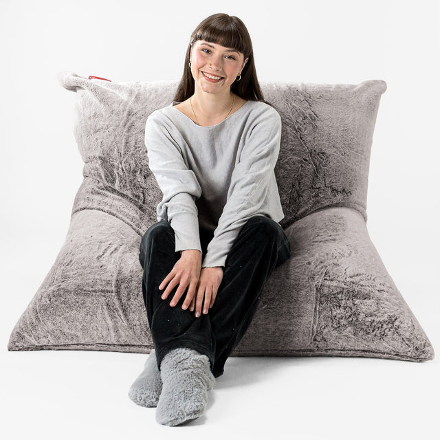 Extra veľký sedací vak - Falošná králičia kožušina Svetlošedá 01