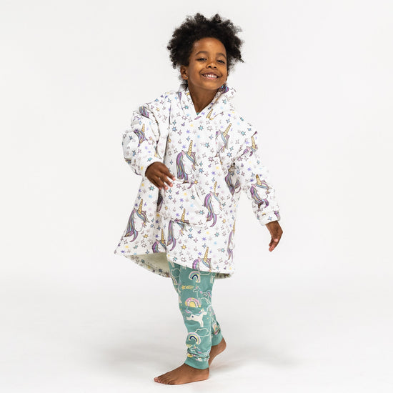 Detská nadrozmerná mikina s kapucňou a dekou - Jemné Jednorožec 02