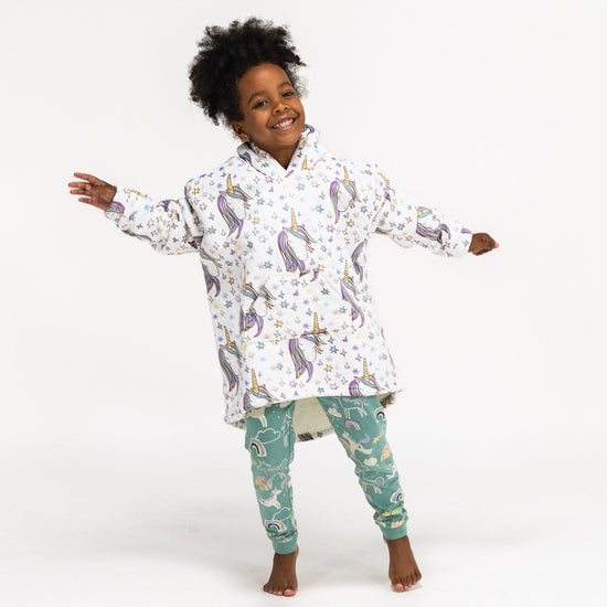 Detská nadrozmerná mikina s kapucňou a dekou - Jemné Jednorožec 03