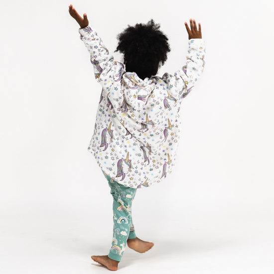 Detská nadrozmerná mikina s kapucňou a dekou - Jemné Jednorožec 04