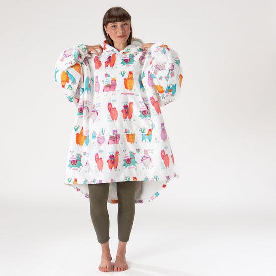 Nadrozmerná mikina s kapucňou a dekou pre mužov alebo ženy - Jemné Lama 02