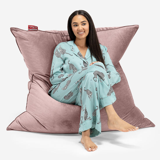 Extra veľký sedací vak - Zamat Ružová 02