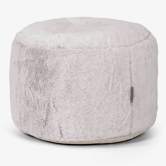 Malá okrúhla podnožka - Falošná králičia kožušina Svetlošedá 01