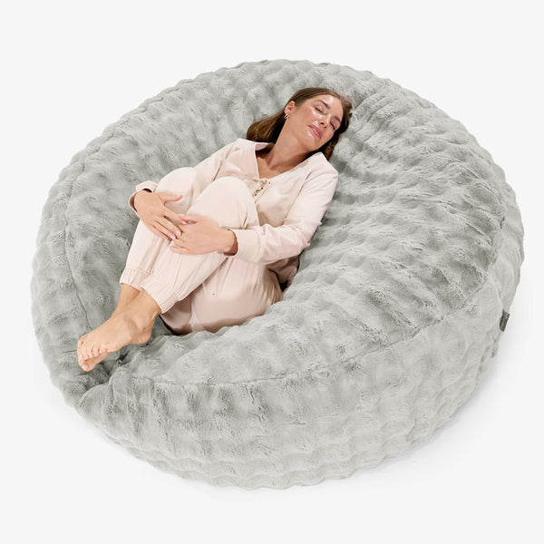 Mega mamutia pohovka sedací vak - Umelá kožušina Bublina Šalviová zelená