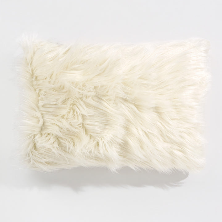 Obdĺžnikový dekoračný poťah na vankúš 35 x 50 cm - Mongolská Umelá Kožušina Smotanová 01