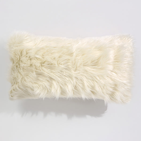 Obdĺžnikový dekoračný poťah na vankúš XL 40 x 70 cm - Mongolská Umelá Kožušina Smotanová 01