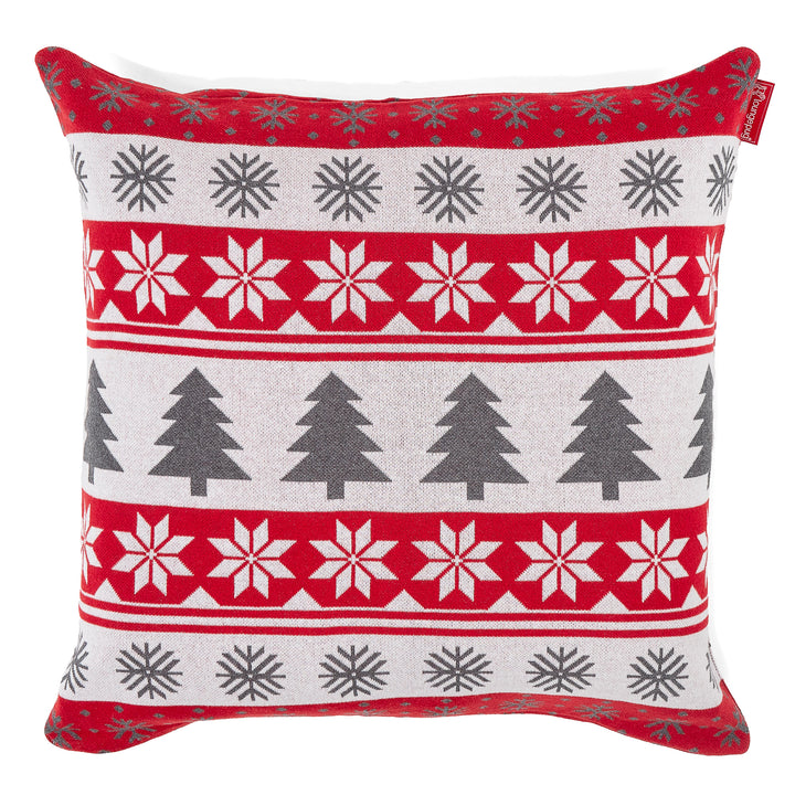 Extra veľký dekoračný poťah na vankúš 70 x 70 cm - Pletené Vianočný Fairisle Červená 01