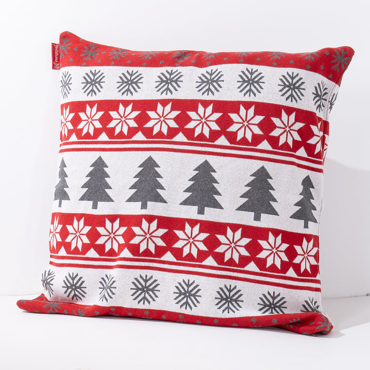 Extra veľký dekoračný poťah na vankúš 70 x 70 cm - Pletené Vianočný Fairisle Červená 02