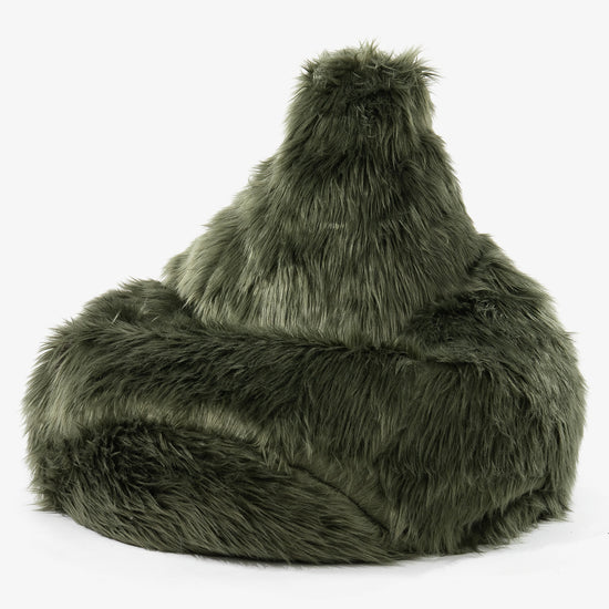 Stolička s vysokým operadlom sedací vak - Mongolská Umelá Kožušina Šalviová zelená 01