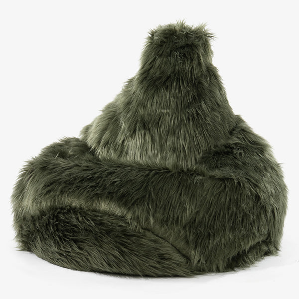 Stolička s vysokým operadlom sedací vak - Mongolská Umelá Kožušina Šalviová zelená 01