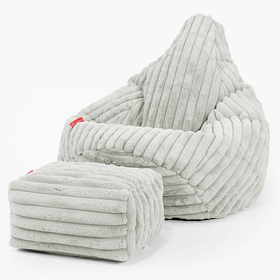 Stolička s vysokým operadlom sedací vak - Ultra plyšový kord Šalviová zelená 01