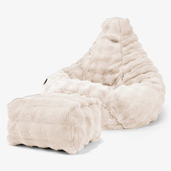 Stolička s vysokým operadlom sedací vak - Umelá kožušina Bublina Smotanová 01