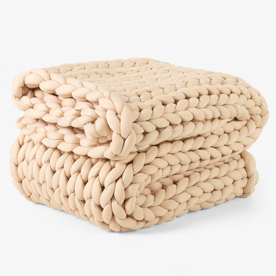 Weighted Blanket for Adults - Cotton Chunky Knit Taupe 01