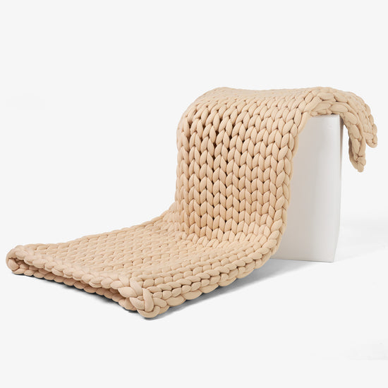 Weighted Blanket for Adults - Cotton Chunky Knit Taupe 03