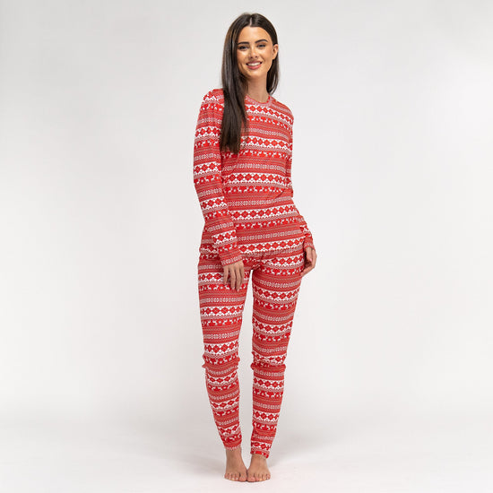 Dámske pulóvrové pyžamá - Červený Fairisle 01