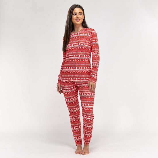 Dámske pulóvrové pyžamá - Červený Fairisle 02