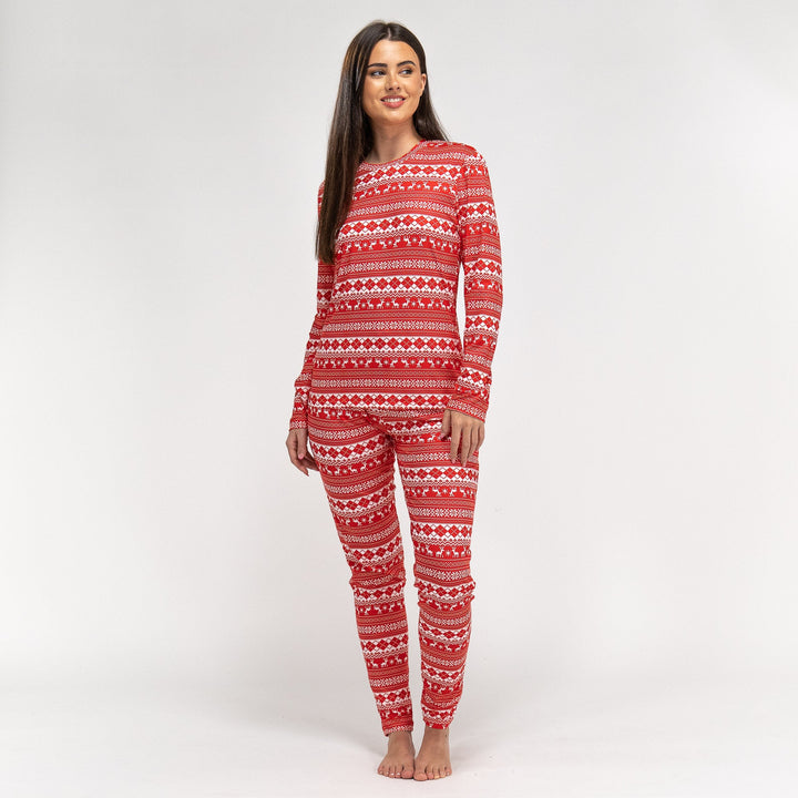 Dámske pulóvrové pyžamá - Červený Fairisle 02