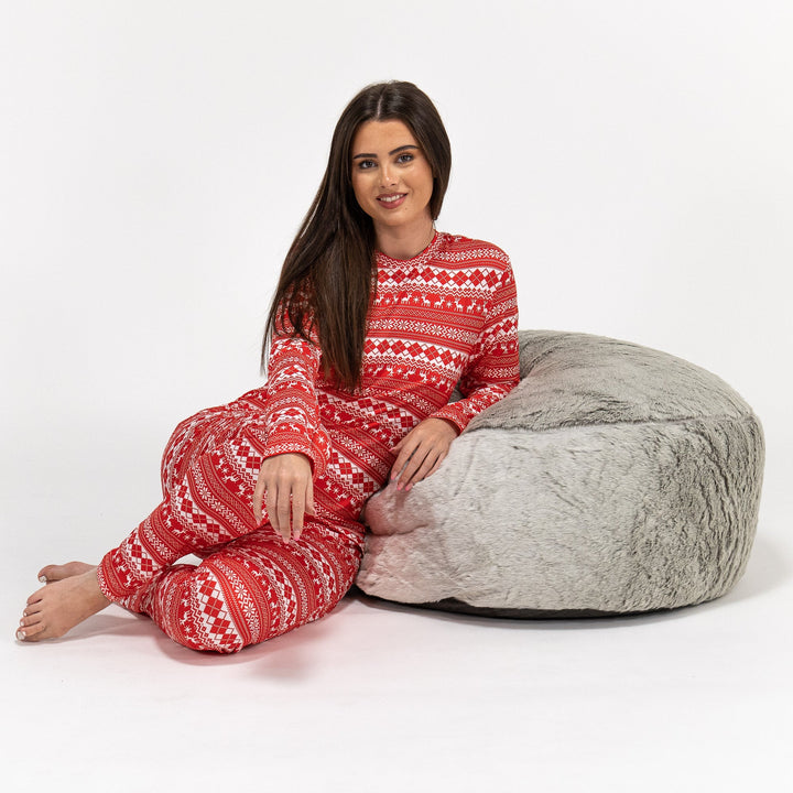 Dámske pulóvrové pyžamá - Červený Fairisle 04