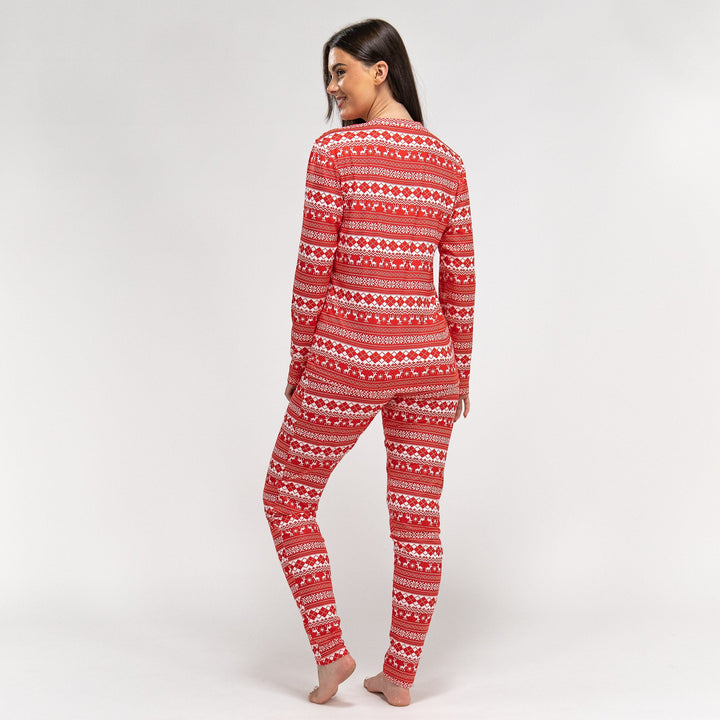 Dámske pulóvrové pyžamá - Červený Fairisle 05