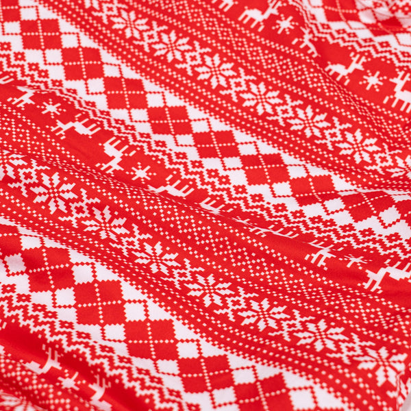 Dámske pulóvrové pyžamá - Červený Fairisle Fabric Close-up Image
