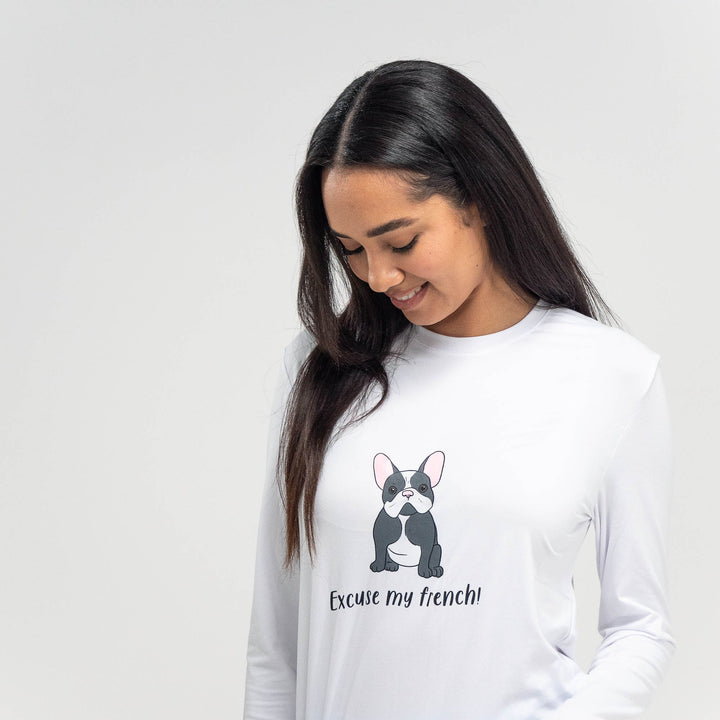 Dámske pulóvrové pyžamá - Slogan s Francúzskym buldočkom 02