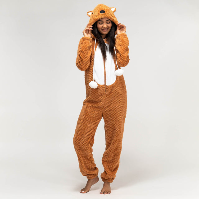 Dámsky zvierací flísový overal Onesie s kapucňou - Líška 01