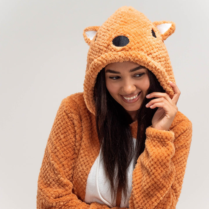 Dámsky zvierací flísový overal Onesie s kapucňou - Líška 02
