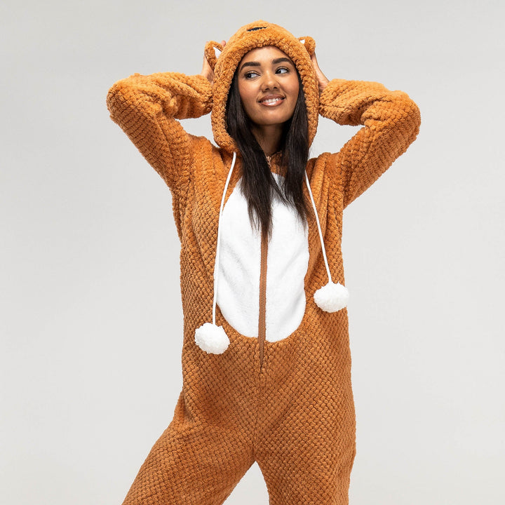 Dámsky zvierací flísový overal Onesie s kapucňou - Líška 05