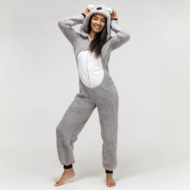Dámsky zvierací flísový overal Onesie s kapucňou - Medvedík koala 01