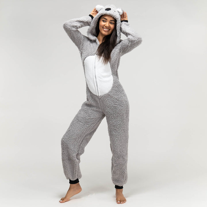 Dámsky zvierací flísový overal Onesie s kapucňou - Medvedík koala 01
