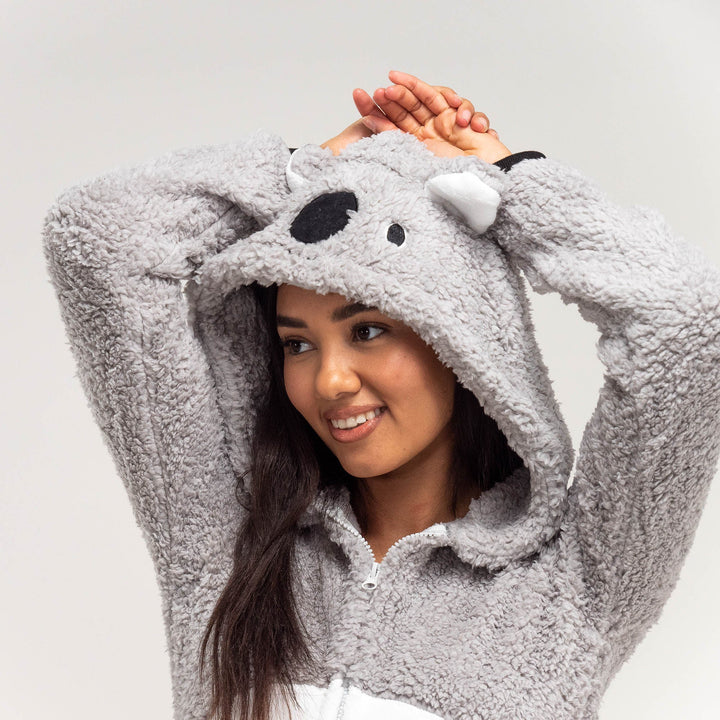 Dámsky zvierací flísový overal Onesie s kapucňou - Medvedík koala 02