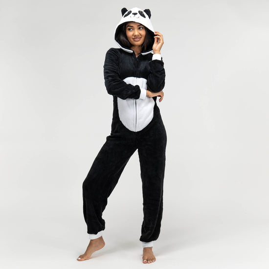 Dámsky zvierací flísový overal Onesie s kapucňou - Panda 01