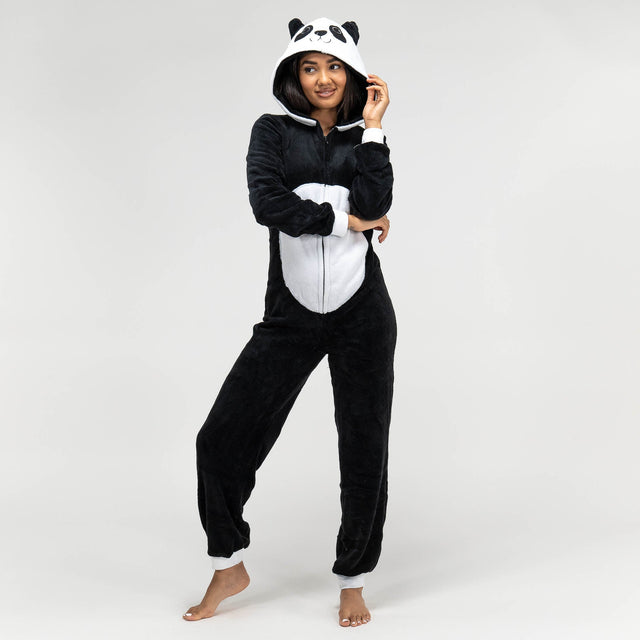 Dámsky zvierací flísový overal Onesie s kapucňou - Panda 01