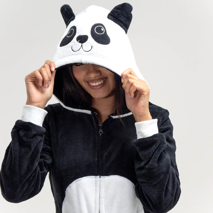 Dámsky zvierací flísový overal Onesie s kapucňou - Panda 02