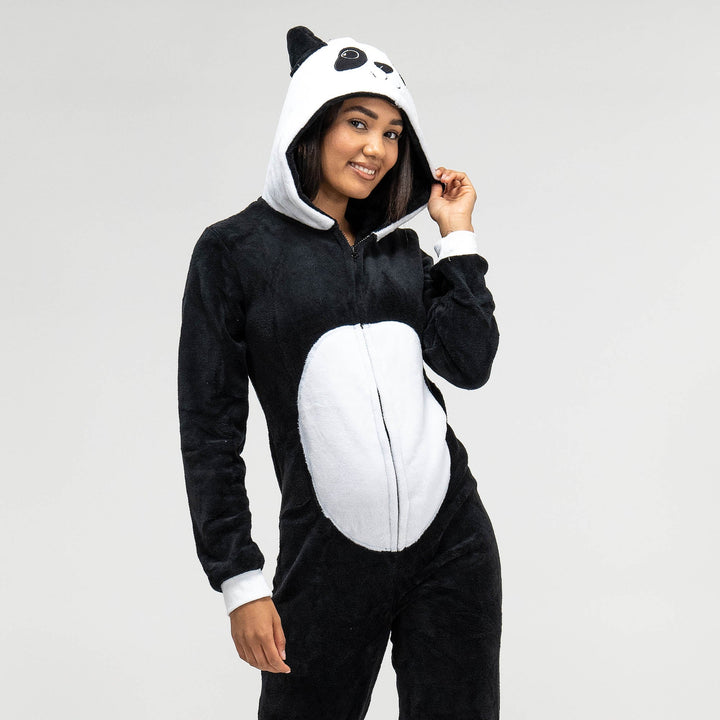 Dámsky zvierací flísový overal Onesie s kapucňou - Panda 04