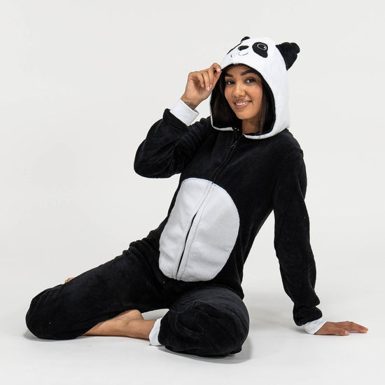 Dámsky zvierací flísový overal Onesie s kapucňou - Panda 05