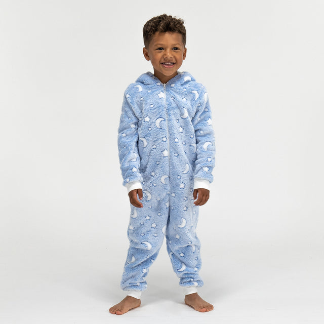 Detský flísový overal Onesie s kapucňou - Mesiac a hviezdy 01