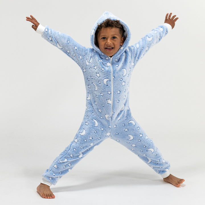 Detský flísový overal Onesie s kapucňou - Mesiac a hviezdy 02