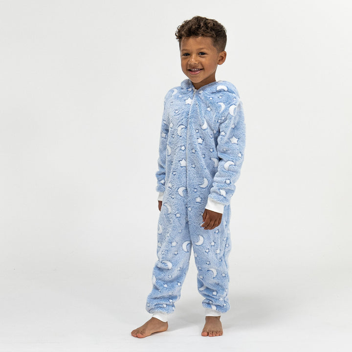 Detský flísový overal Onesie s kapucňou - Mesiac a hviezdy 03