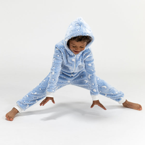 Detský flísový overal Onesie s kapucňou - Mesiac a hviezdy Fabric Close-up Image
