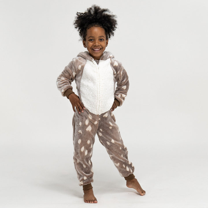 Detský flísový overal Onesie s kapucňou - Potlač so sobom 01