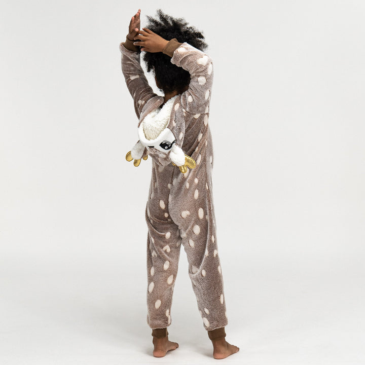 Detský flísový overal Onesie s kapucňou - Potlač so sobom 03