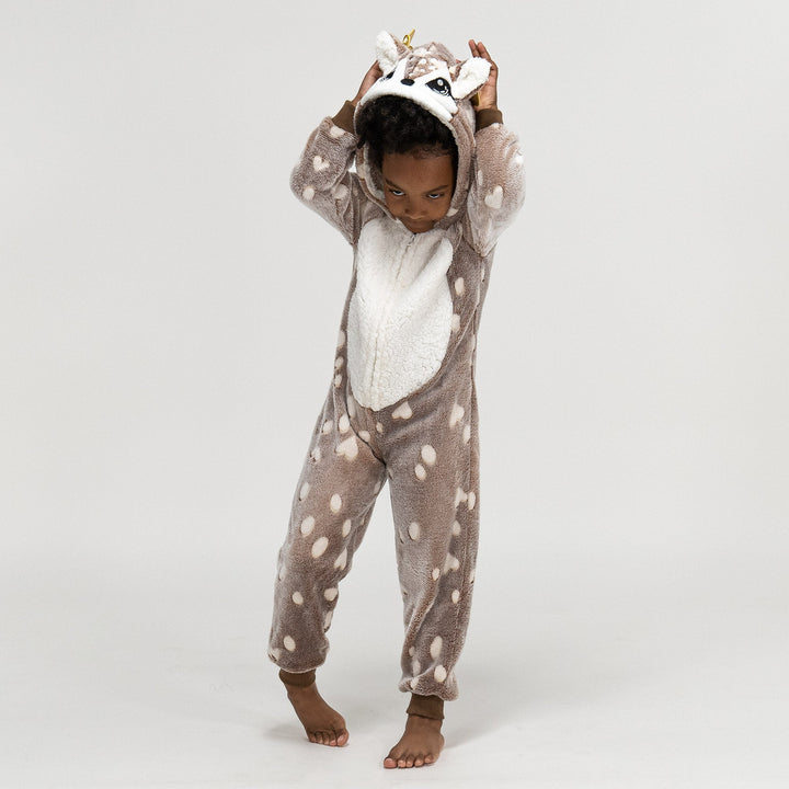 Detský flísový overal Onesie s kapucňou - Potlač so sobom 04